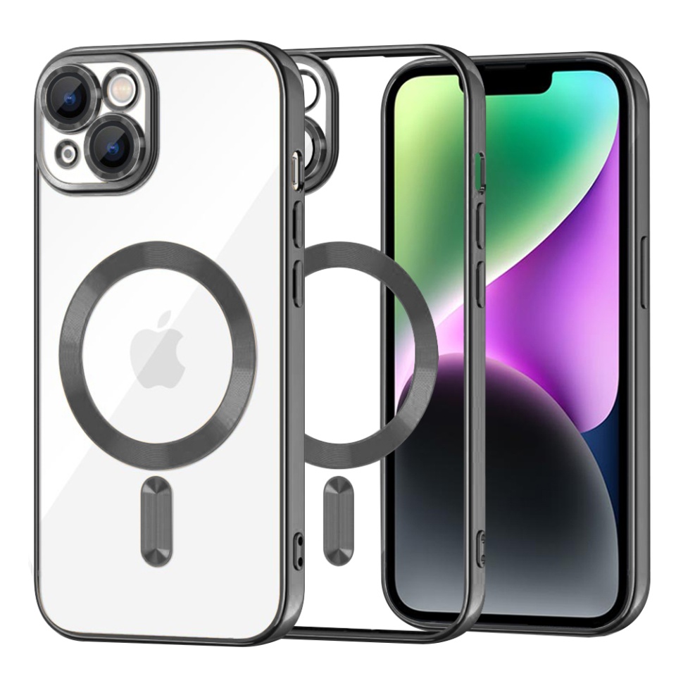 Husa pentru iPhone 14, SKYDDAR INNOVATION, Luxury Shield Magsafe, Protectie Antisoc, Negru, set cu sticker