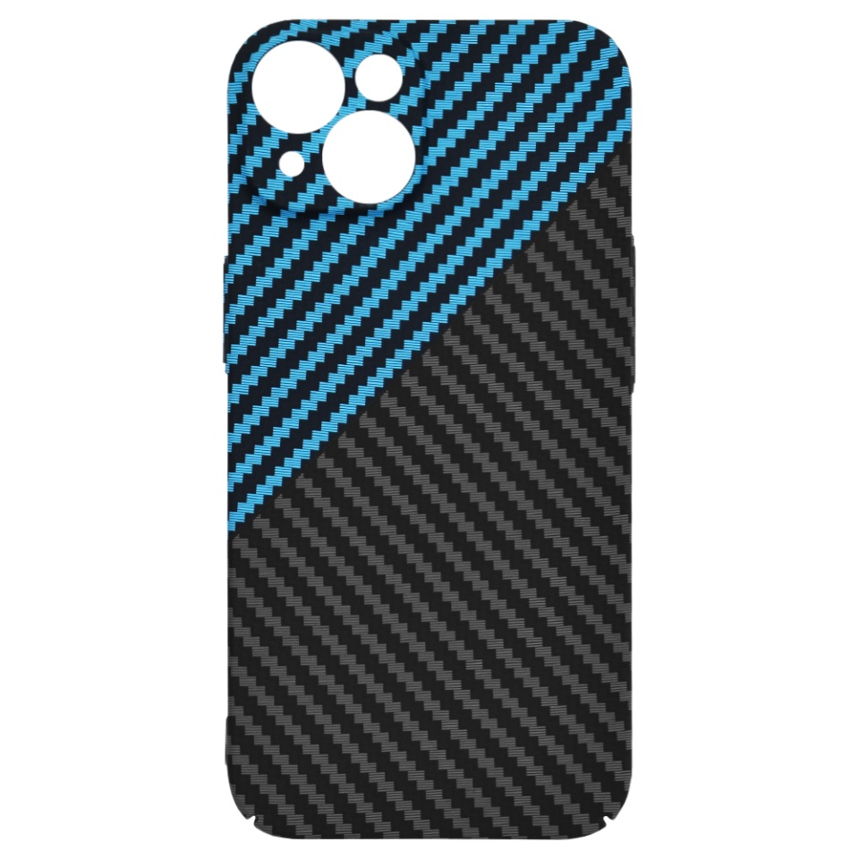 Husa pentru iPhone 14, SKYDDAR INNOVATION, textura carbon, Carbonite FiberShell, Bleu, set cu sticker - 3 | YEO