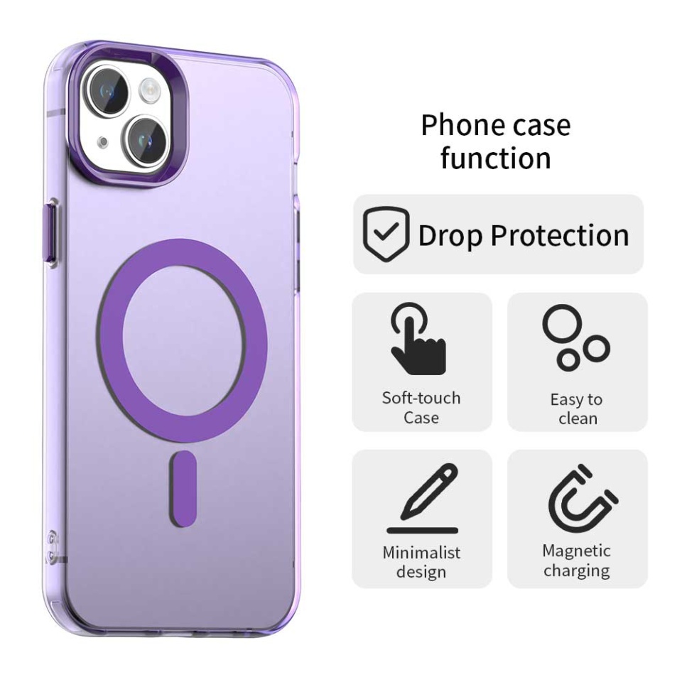 Husa pentru iPhone 14, SKYDDAR INOVATION, CandyCase, Magsafe, set cu sticker, Mov - 1 | YEO