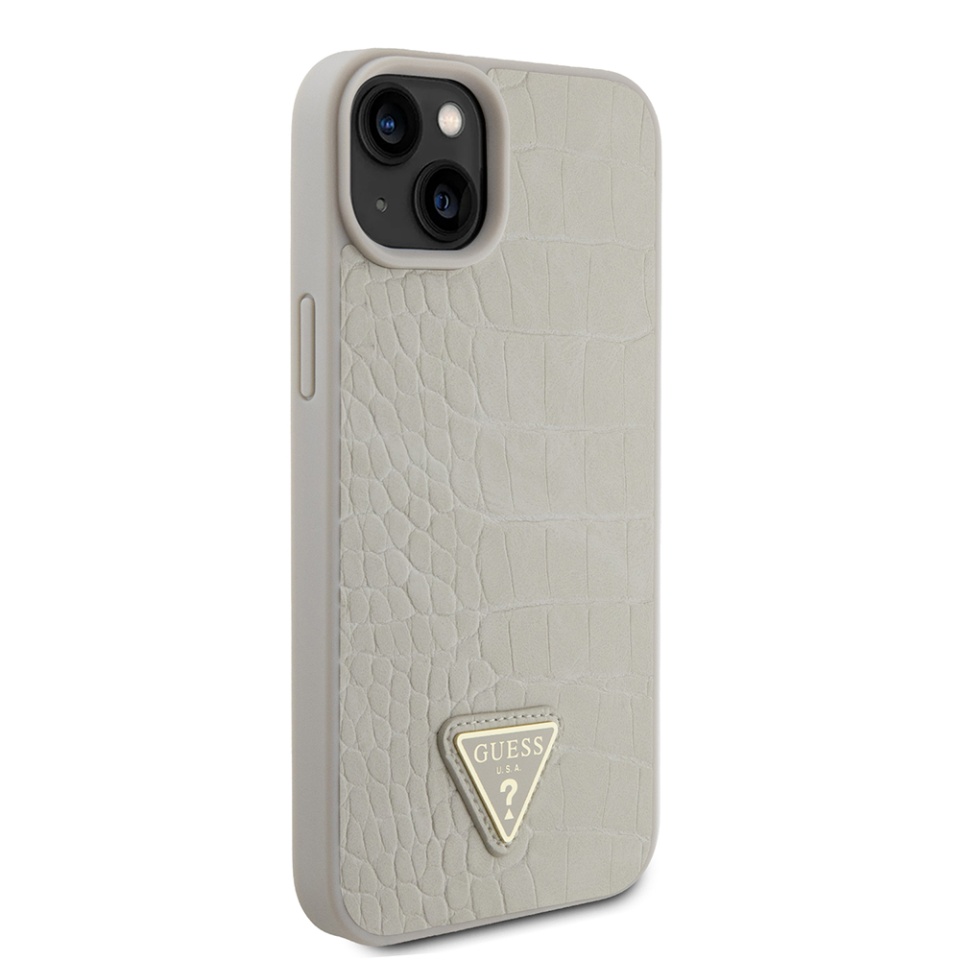 Husa pentru iPhone 15, Croco Triangle Metal Logo, Guess - Auriu - 3 | YEO