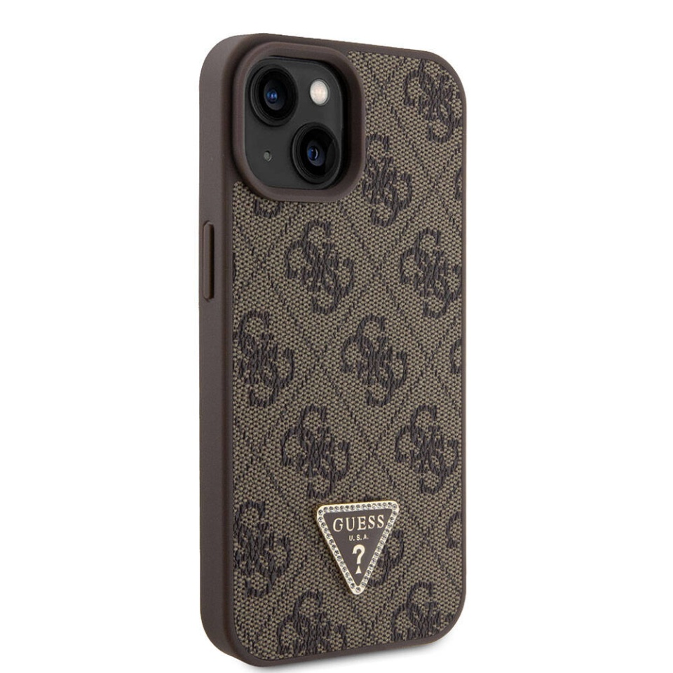 Husa pentru iPhone 15 cu snur, Leather Metal Logo Strass Crossbody, Guess - Maro - 2 | YEO