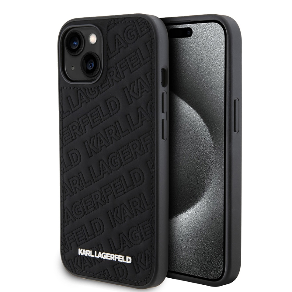 Husa pentru iPhone 15, Diagonal Quilted K Pattern, Karl Lagerfeld, Negru