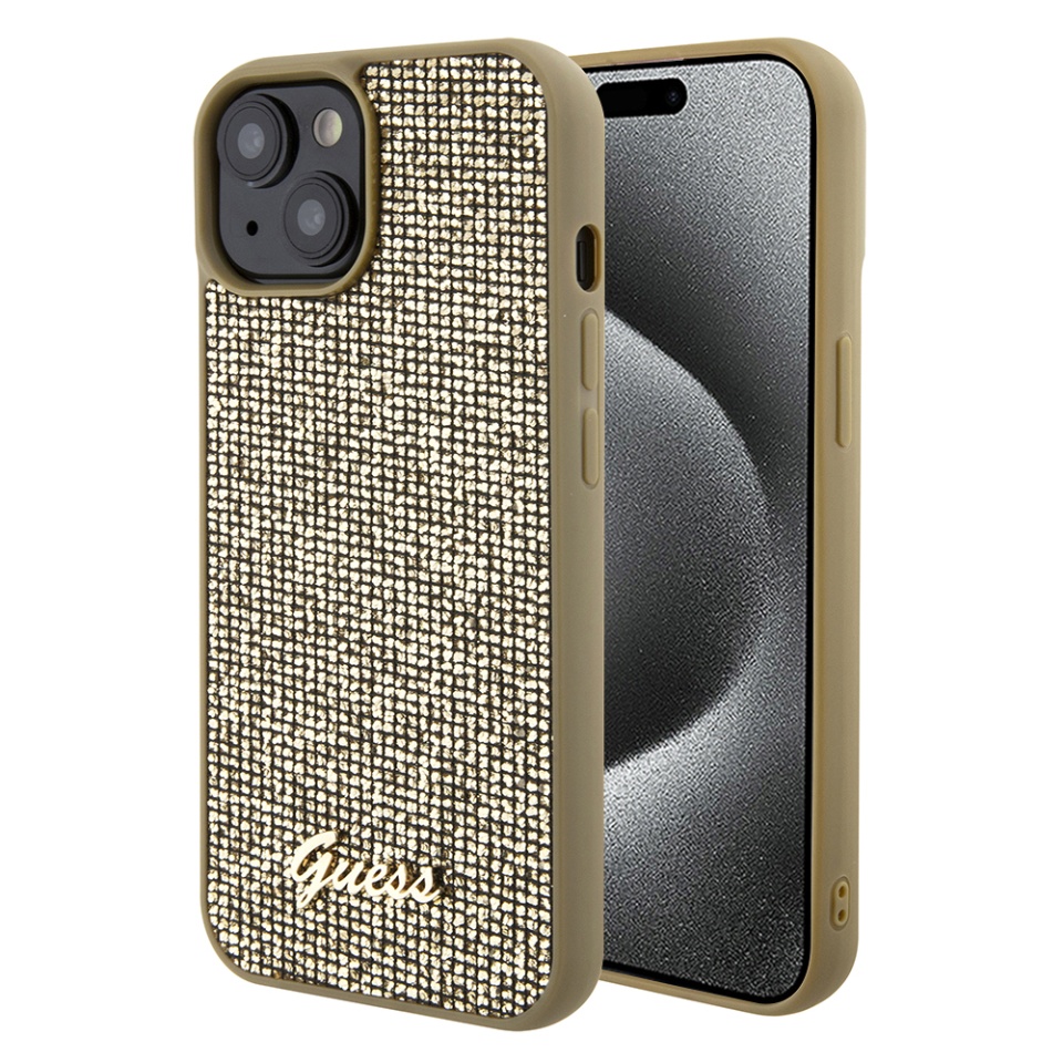 Husa pentru iPhone 15, Disco Metal Logo, Guess, Auriu