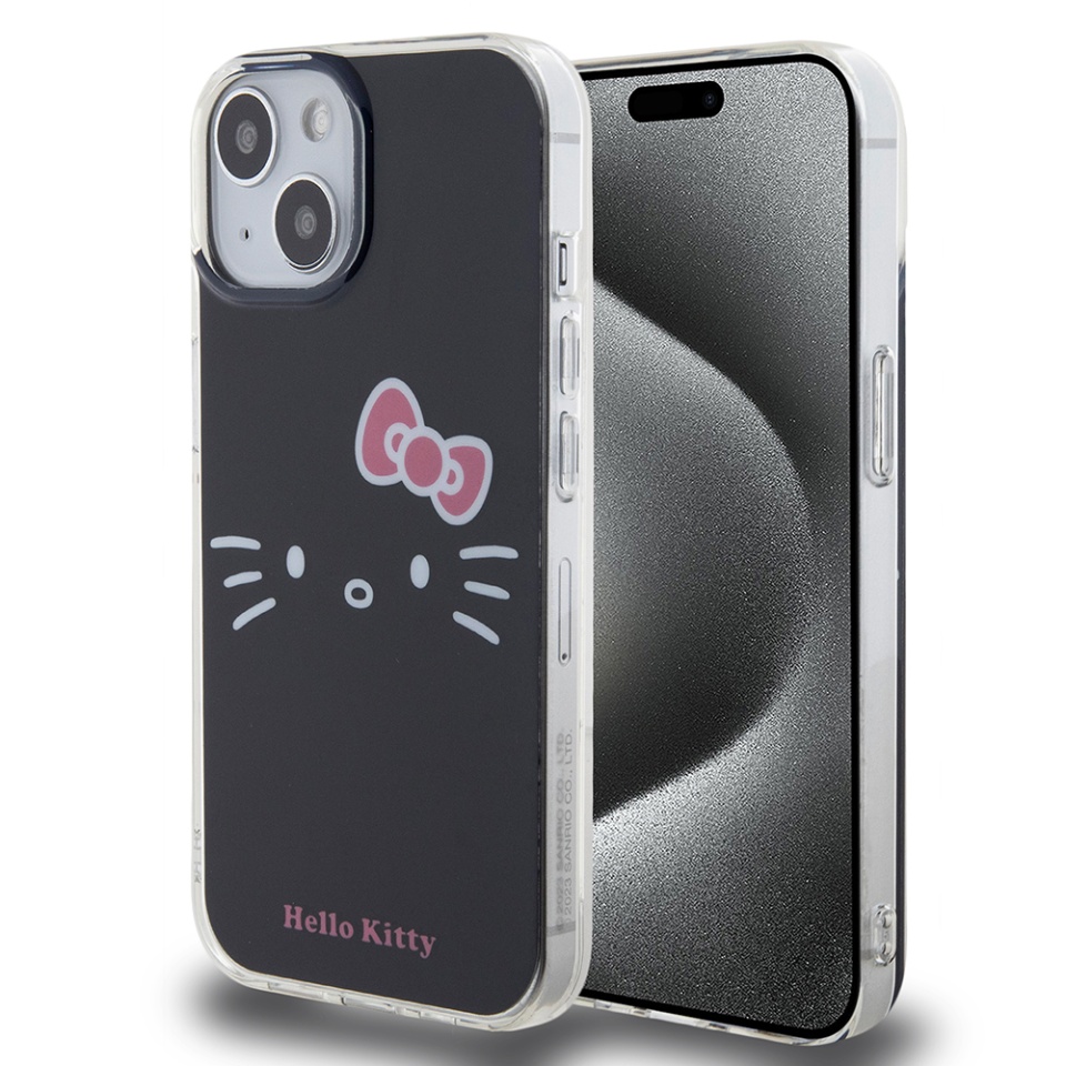 Husa pentru iPhone 15, Hardcase IML, Hello Kitty - Negru