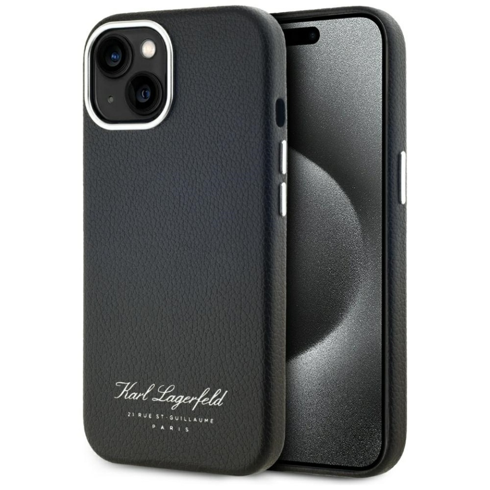 Husa pentru iPhone 15, Hardcase Leather Monogram, Karl Lagerfeld, Negru