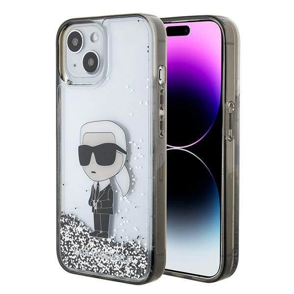 Husa pentru iPhone 15, Hardcase Liquid Glitter, Karl Lagerfeld - Transparent