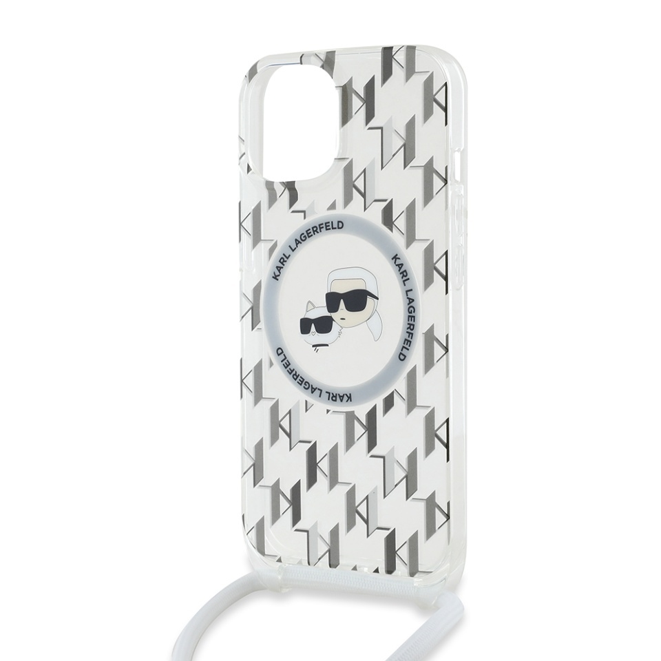 Husa pentru iPhone 15, Karl Lagerfeld, IML Crossbody MagSafe, Clear Mono Karl&Choupette - 2 | YEO