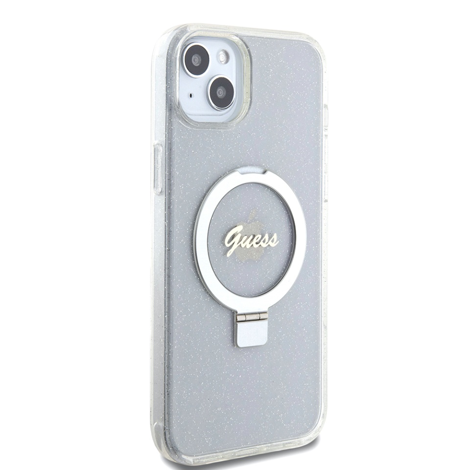 Husa pentru iPhone 15 Plus Ring Stand Script Glitter, Guess - Transparent - 3 | YEO