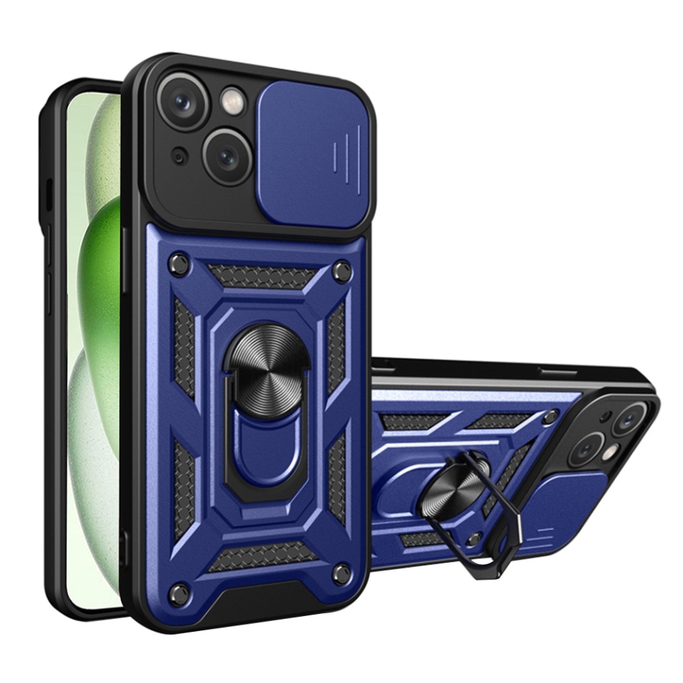 Husa pentru iPhone 15 Plus, SKYDDAR INNOVATION, CamShield, Albastru, set cu sticker