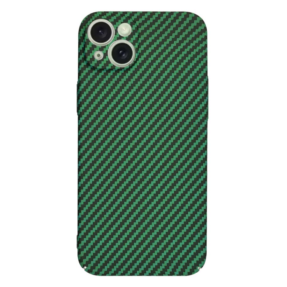 Husa pentru iPhone 15 Plus, SKYDDAR INNOVATION, textura carbon, Carbonite FiberShell, Verde, set cu sticker - 2 | YEO