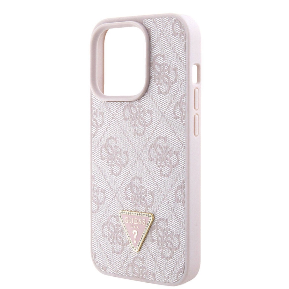 Husa pentru iPhone 15 Pro cu snur, Leather Metal Logo Strass Crossbody, Guess - Roz - 3 | YEO