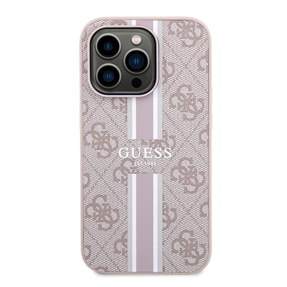 Husa pentru iPhone 15 Pro, Guess, Hardcase 4G Printed Stripes MagSafe, Roz - 1 | YEO