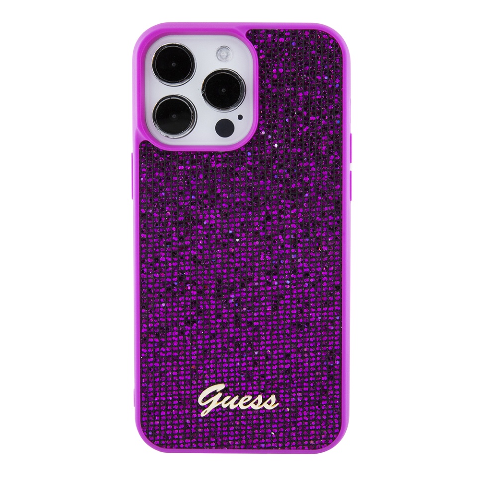 Husa pentru iPhone 15 Pro Max, Disco Metal Logo, Guess, Fucsia - 2 | YEO