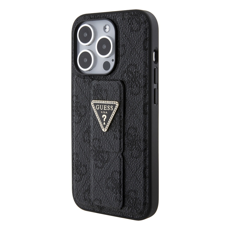 Husa pentru iPhone 15 Pro Max, Grip Stand 4G Triangle Strass, Guess - Negru - 3 | YEO