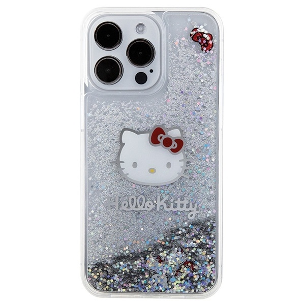 Husa pentru iPhone 15 Pro Max, Hardcase Liquid Glitter, Hello Kitty - Argintiu - 1 | YEO