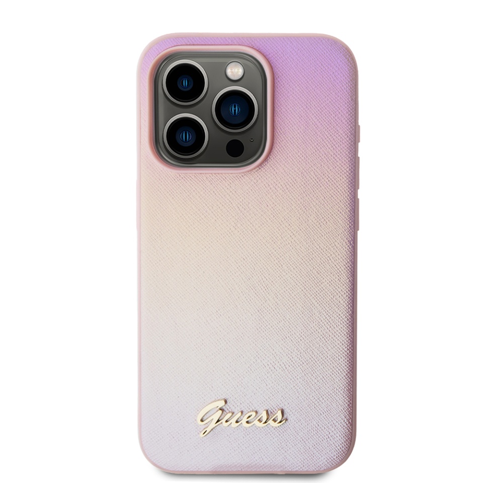 Husa pentru iPhone 15 Pro Max, Saffiano Iridescent Script, Guess, Roz - 2 | YEO