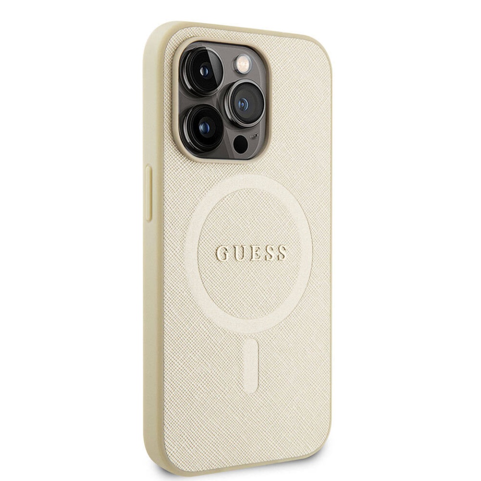 Husa pentru iPhone 15 Pro Max Saffiano MagSafe, Guess - Auriu - 2 | YEO