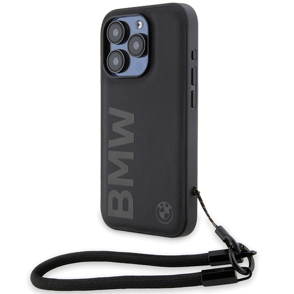 Husa pentru iPhone 15 Pro Max, Signature Leather Wordmark Cord, BMW - Negru mat