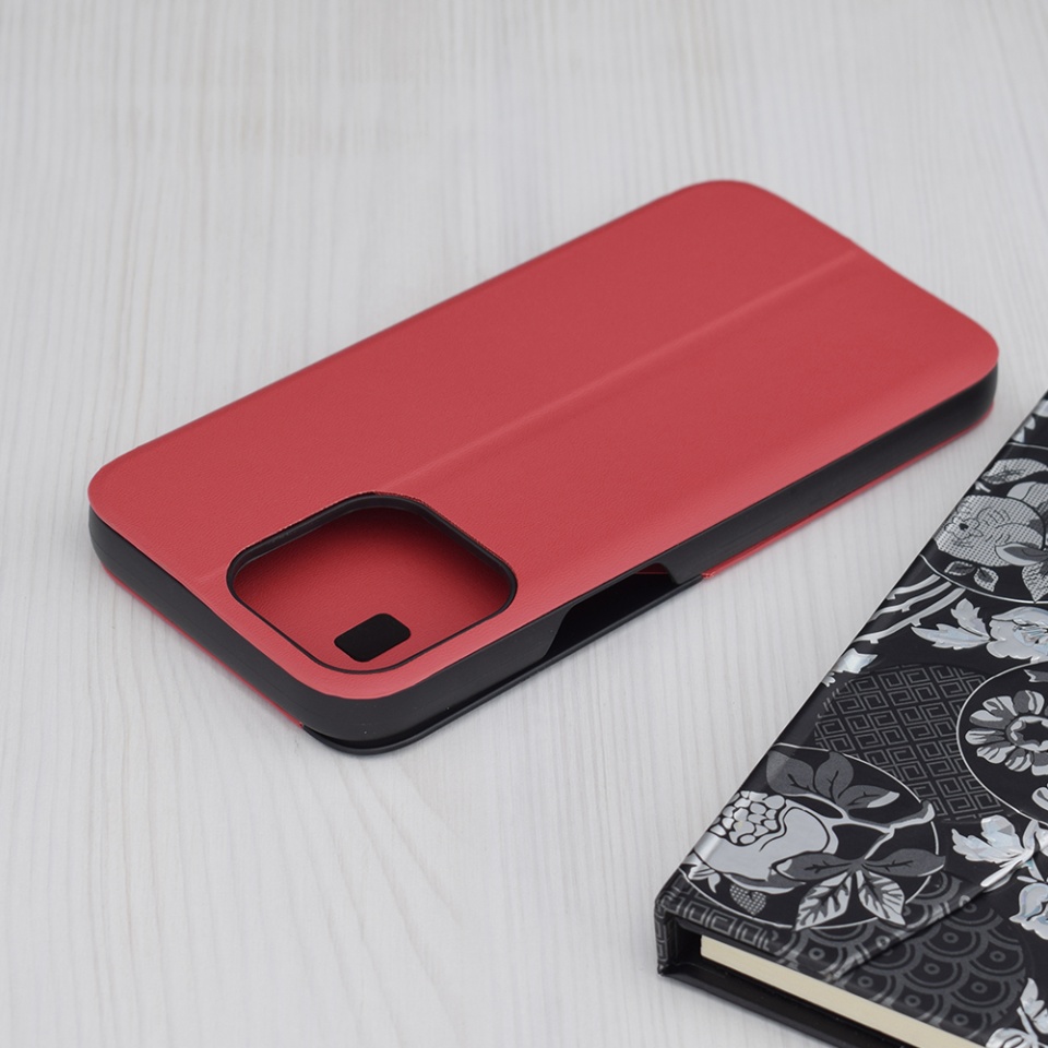 Husa pentru iPhone 15 Pro Max, SKYDDAR INNOVATION, eFold, tip carte, Rosu, set cu sticker - 1 | YEO