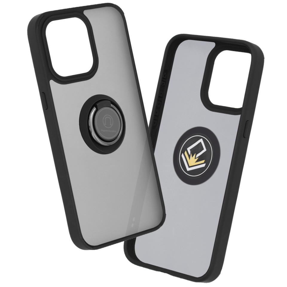 Husa pentru iPhone 15 Pro Max, SKYDDAR INNOVATION, Glinth+ cu Inel Rotativ 360°, Compatibilitate Magnetica, Negru, set cu sticker