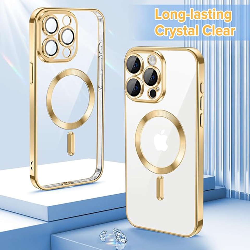 Husa pentru iPhone 15 Pro Max, SKYDDAR INNOVATION, Luxury Shield Magsafe, Protectie Antisoc, Auriu, set cu sticker - 1 | YEO