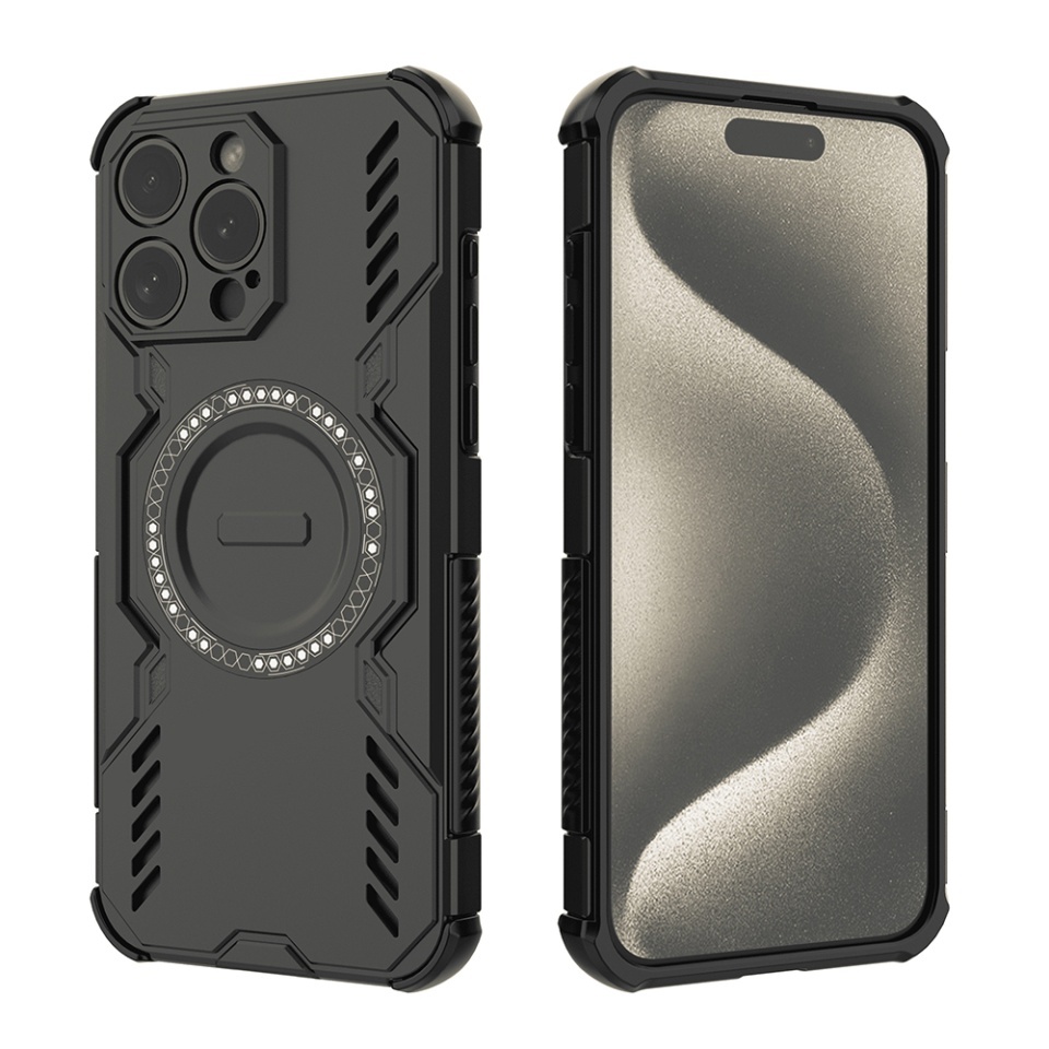 Husa pentru iPhone 15 Pro Max, SKYDDAR INOVATION, ArmorMag, Magsafe, set cu sticker, Negru - 1 | YEO