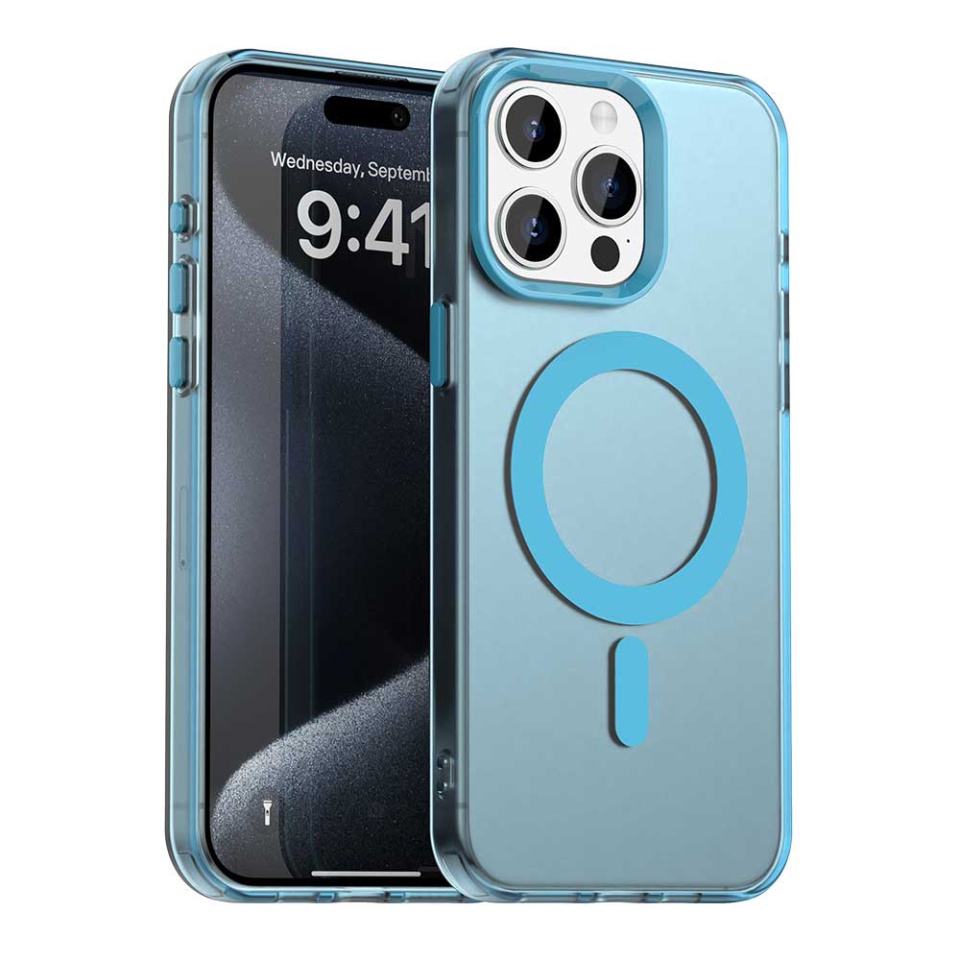 Husa pentru iPhone 15 Pro Max, SKYDDAR INOVATION, CandyCase, Magsafe, set cu sticker, Albastru