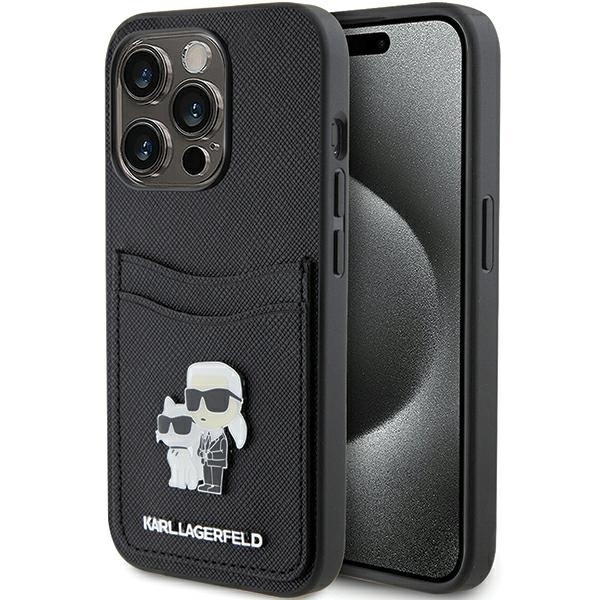 Husa pentru iPhone 15 Pro, Saffiano Cardslot, Karl Lagerfeld, Negru