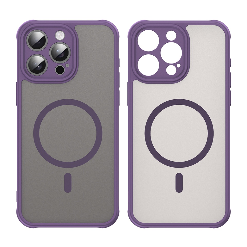 Husa pentru iPhone 15 Pro, SKYDDAR INNOVATION, HaloFrost MagSafe II, Antisoc, set cu sticker, Mov - 1 | YEO