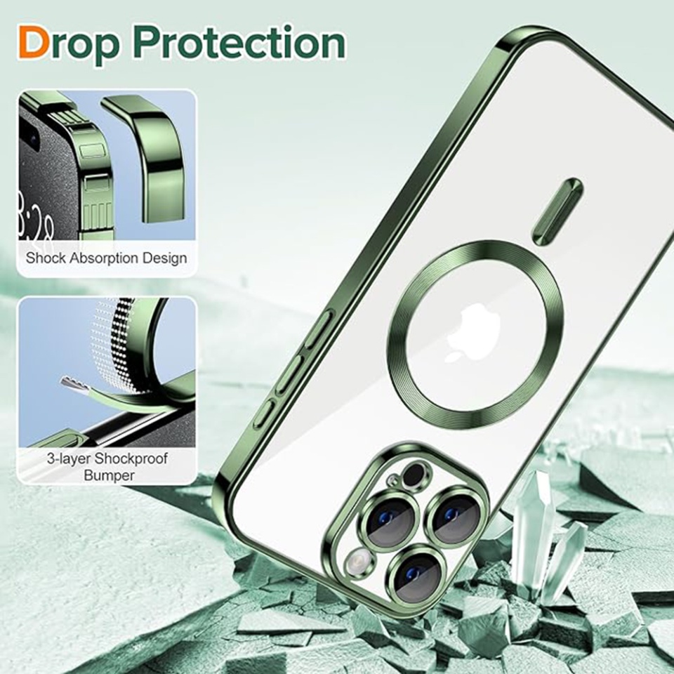 Husa pentru iPhone 15 Pro, SKYDDAR INNOVATION, Luxury Shield Magsafe, Protectie Antisoc, Verde inchis, set cu sticker - 2 | YEO
