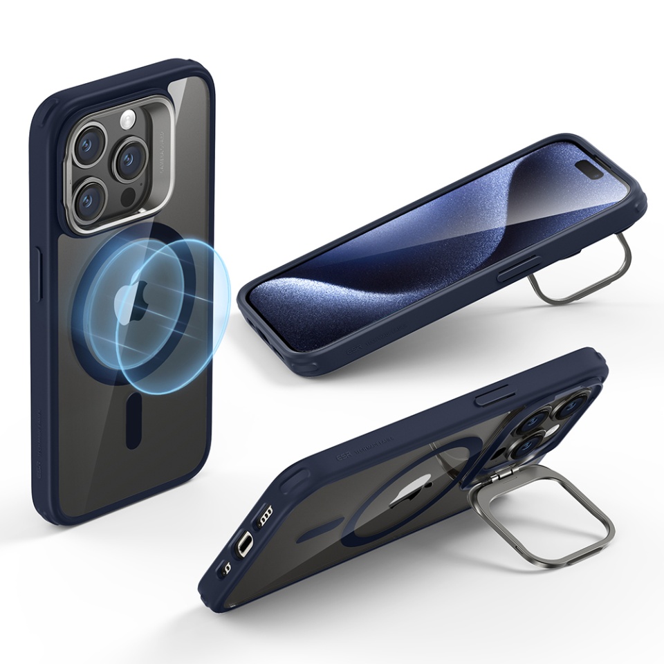 Husa pentru iPhone 15 Pro, slim MagSafe, Classic Hybrid HaloLock Kickstand ESR - Albastru - 3 | YEO