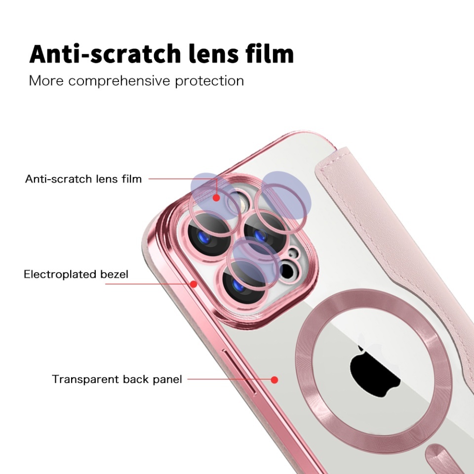 Husa pentru iPhone 15 Pro tip carte, SKYDDAR INOVATION, SmartMag Book, Magsafe, RFiD, Suport Carduri, set cu sticker, Roz - 2 | YEO