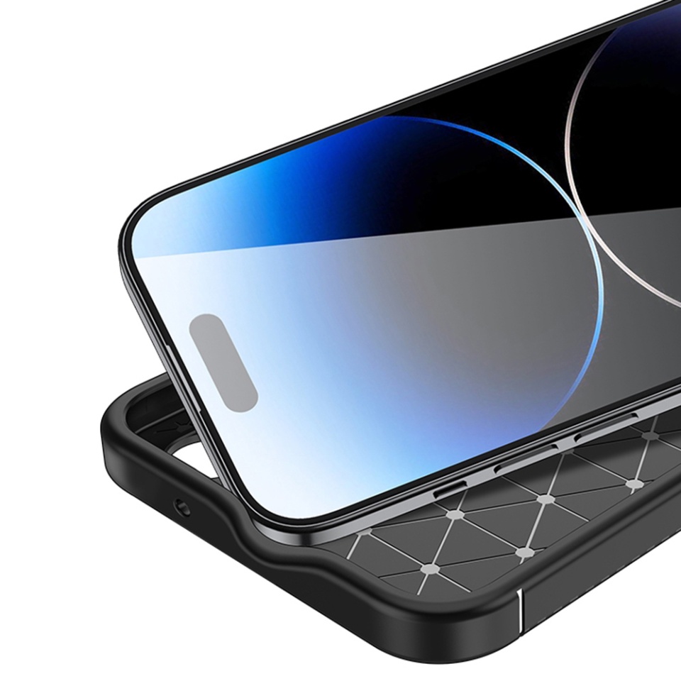 Husa pentru iPhone 15, SKYDDAR INNOVATION, CarbonFiber, Antisoc, Negru, set cu sticker - 2 | YEO