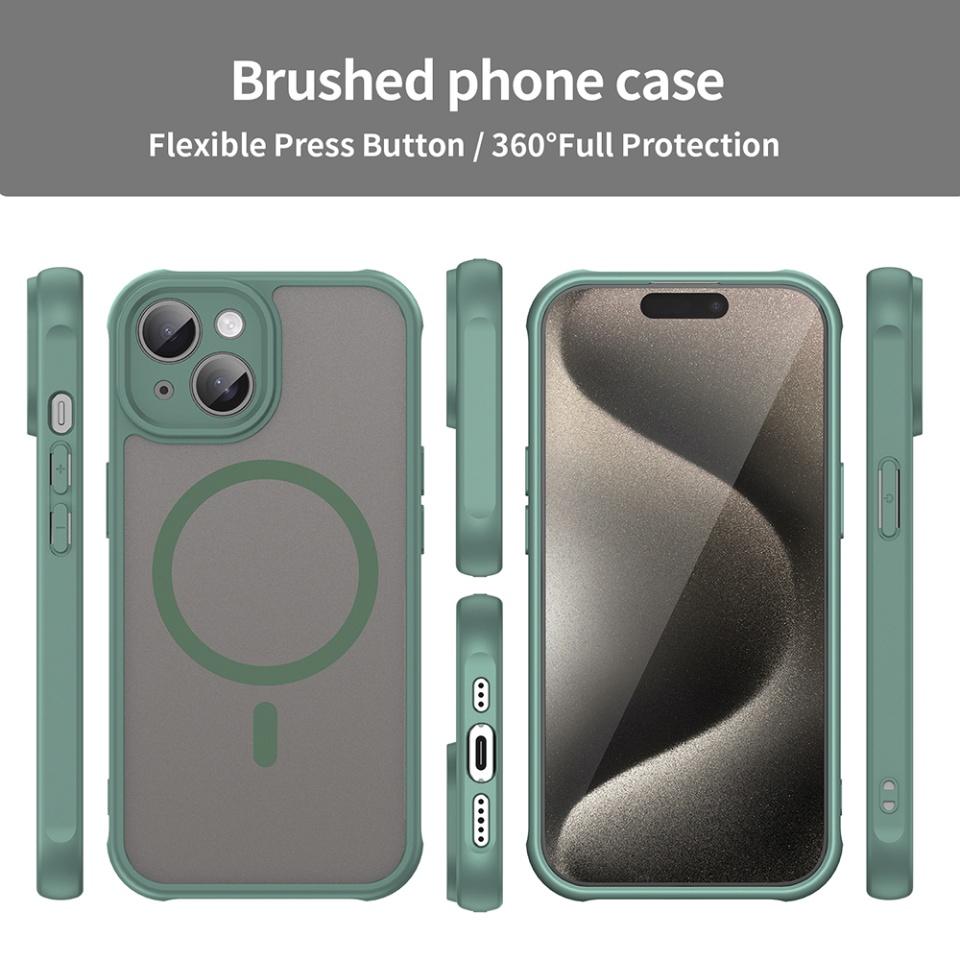 Husa pentru iPhone 15, SKYDDAR INNOVATION, HaloFrost MagSafe II, Antisoc, set cu sticker, Verde - 3 | YEO