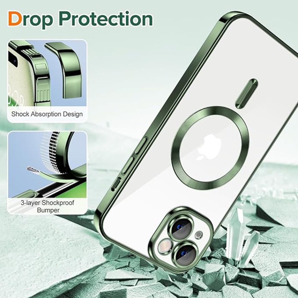 Husa pentru iPhone 15, SKYDDAR INNOVATION, Luxury Shield Magsafe, Protectie Antisoc, Verde inchis, set cu sticker - 2 | YEO