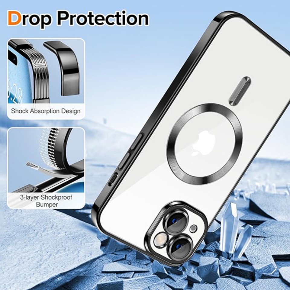 Husa pentru iPhone 15, SKYDDAR INNOVATION, Luxury Shield Magsafe, Protectie Antisoc, Negru, set cu sticker - 2 | YEO