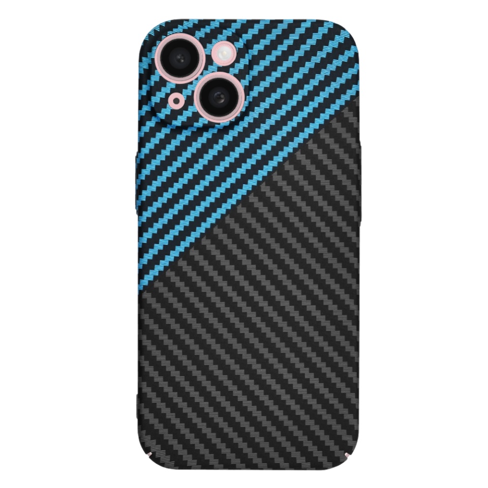 Husa pentru iPhone 15, SKYDDAR INNOVATION, textura carbon, Carbonite FiberShell, Bleu, set cu sticker - 2 | YEO