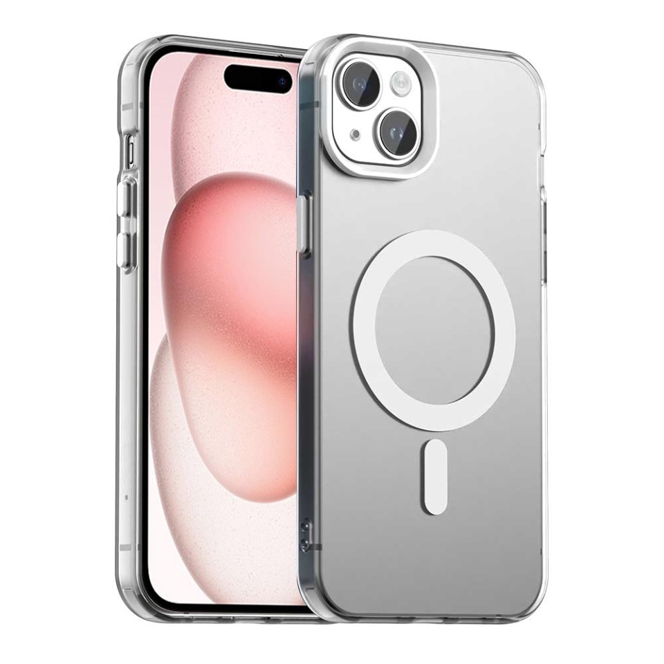 Husa pentru iPhone 15, SKYDDAR INOVATION, CandyCase, Magsafe, set cu sticker, Alb