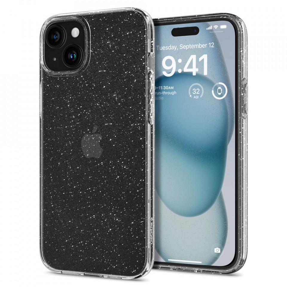 Husa pentru iPhone 15, Spigen Liquid Crystal Glitter - Crystal Quartz