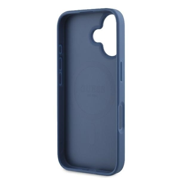 Husa pentru iPhone 16, 4G Ring Classic Logo MagSafe, Guess, Albastru - 6
