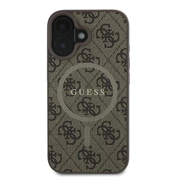 Husa pentru iPhone 16, 4G Ring Classic Logo MagSafe, Guess, Maro - 2 | YEO