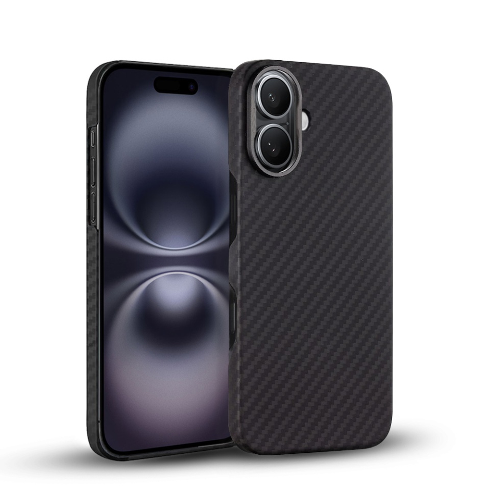 Husa pentru iPhone 16, Antisoc, SKYDDAR INOVATION, Aramid Fibe Magsafe, set cu sticker, Negru