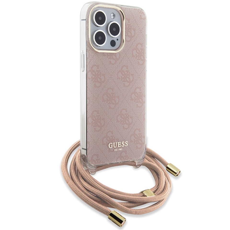 Husa pentru iPhone 16 cu snur, Crossbody Cord 4G Print, Guess - Roz - 3 | YEO
