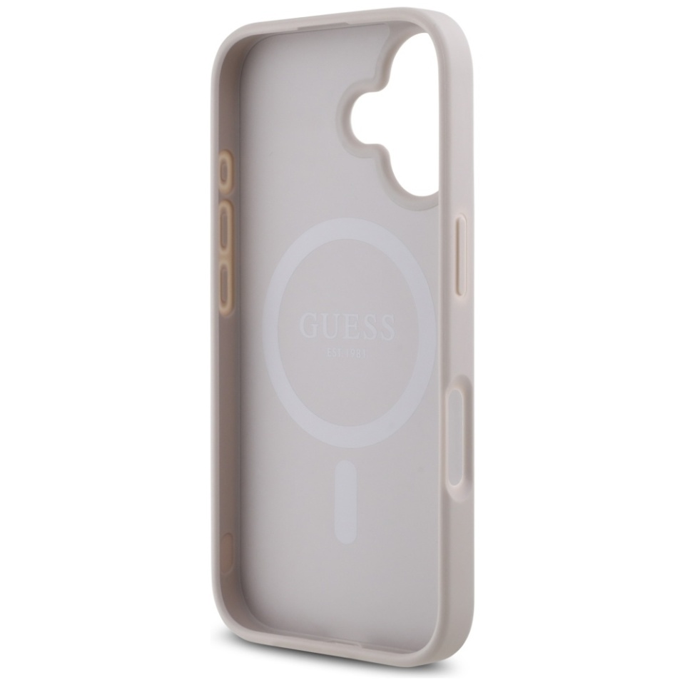 Husa pentru iPhone 16, Guess, 4G Small and Classic Logo MagSafe, Protectie Slim, Roz deschis - 2 | YEO