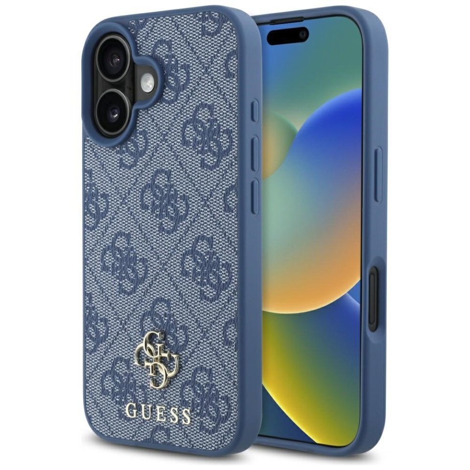 Husa pentru iPhone 16, Guess, 4G Small and Classic Logo MagSafe, Protectie Slim, Albastru