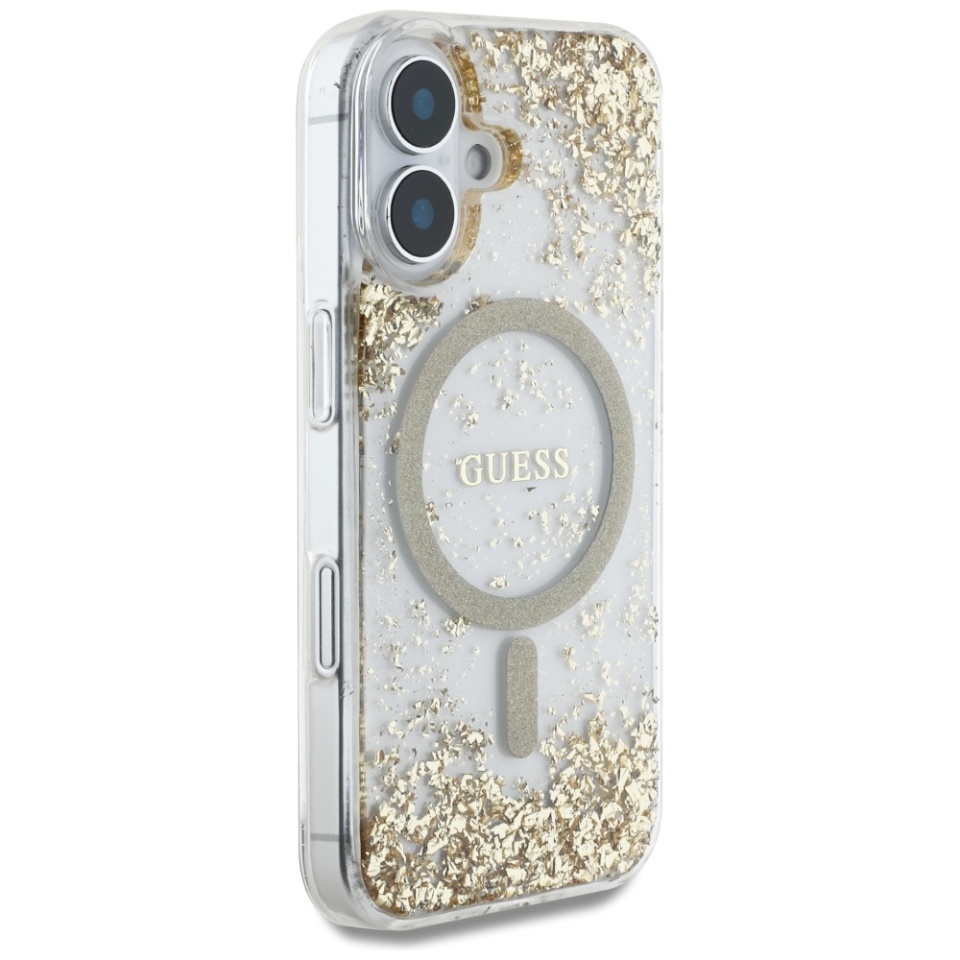 Husa pentru iPhone 16, Hardcase Resin Bottom Glitter MagSafe, Guess - Auriu - 3 | YEO