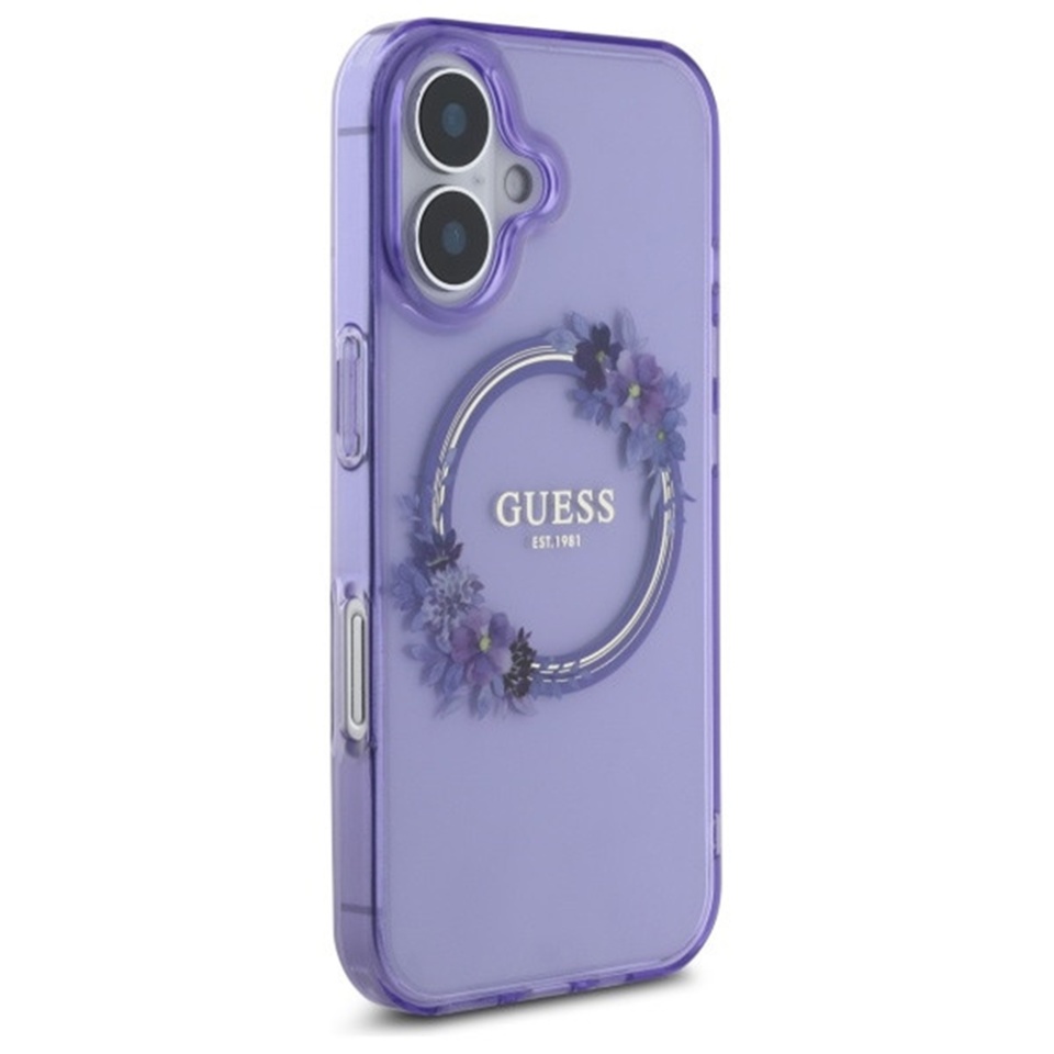 Husa pentru iPhone 16, IML Flowers Wreath MagSafe, Guess - Roz - 3 | YEO