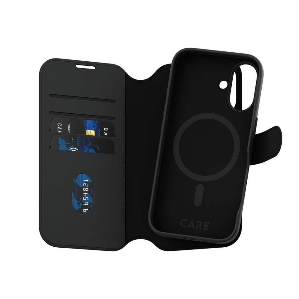 Husa pentru iPhone 16, PanzerGlass, CARE Feature MagSafe Case Tango Two-in-One Wallet, Tip Carte Detasabila 2in1 cu Portofel si Prindere Magnetica, Piele Ecologica, Antisoc, Negru