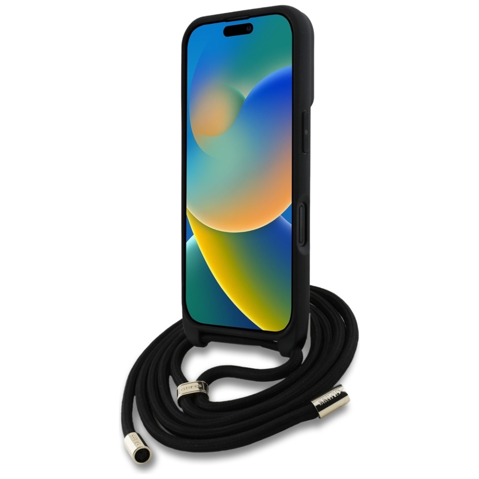 Husa pentru iPhone 16 Plus, Guess Hardcase 4G Big Logo with Cord Strap, Protectie Slim, Compatibila, Negru - 3 | YEO
