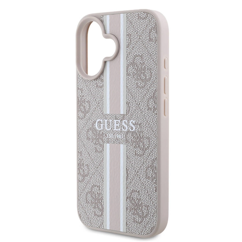 Husa pentru iPhone 16 Plus, Guess, Hardcase 4G Printed Stripes MagSafe, Roz - 5